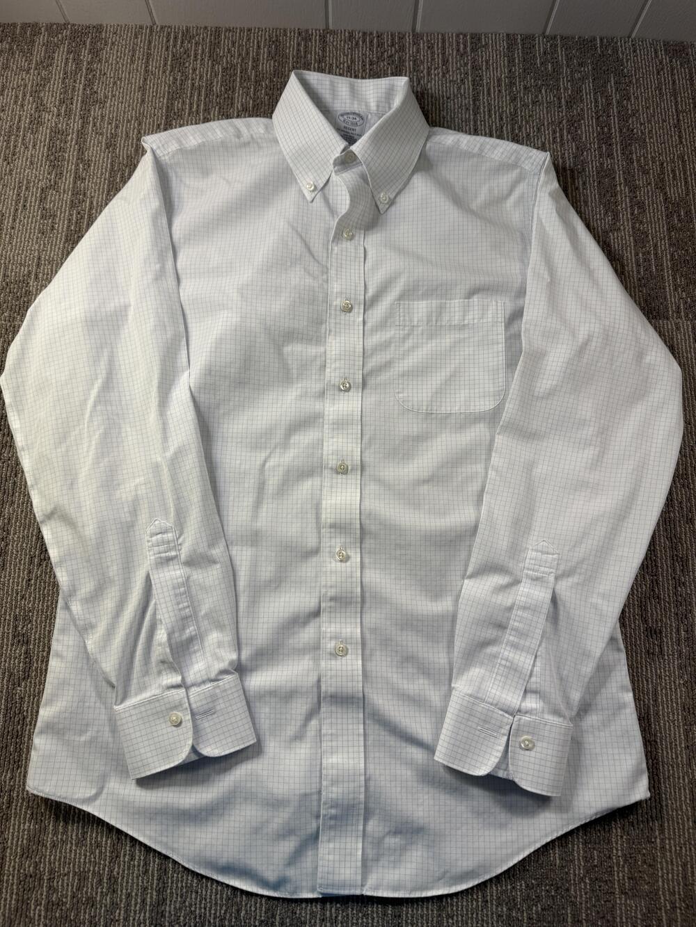 Brooks Brothers Dress Shirt Mens 15-34 White Check Regent Non Iron Supima LS